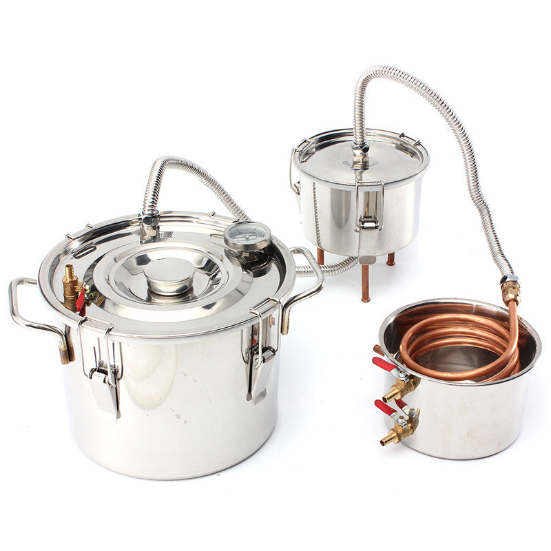 Stainless Steel DIY Alcohol Distiller Kit with Copper Cooling Coil for Moonshine 10L 2Gal